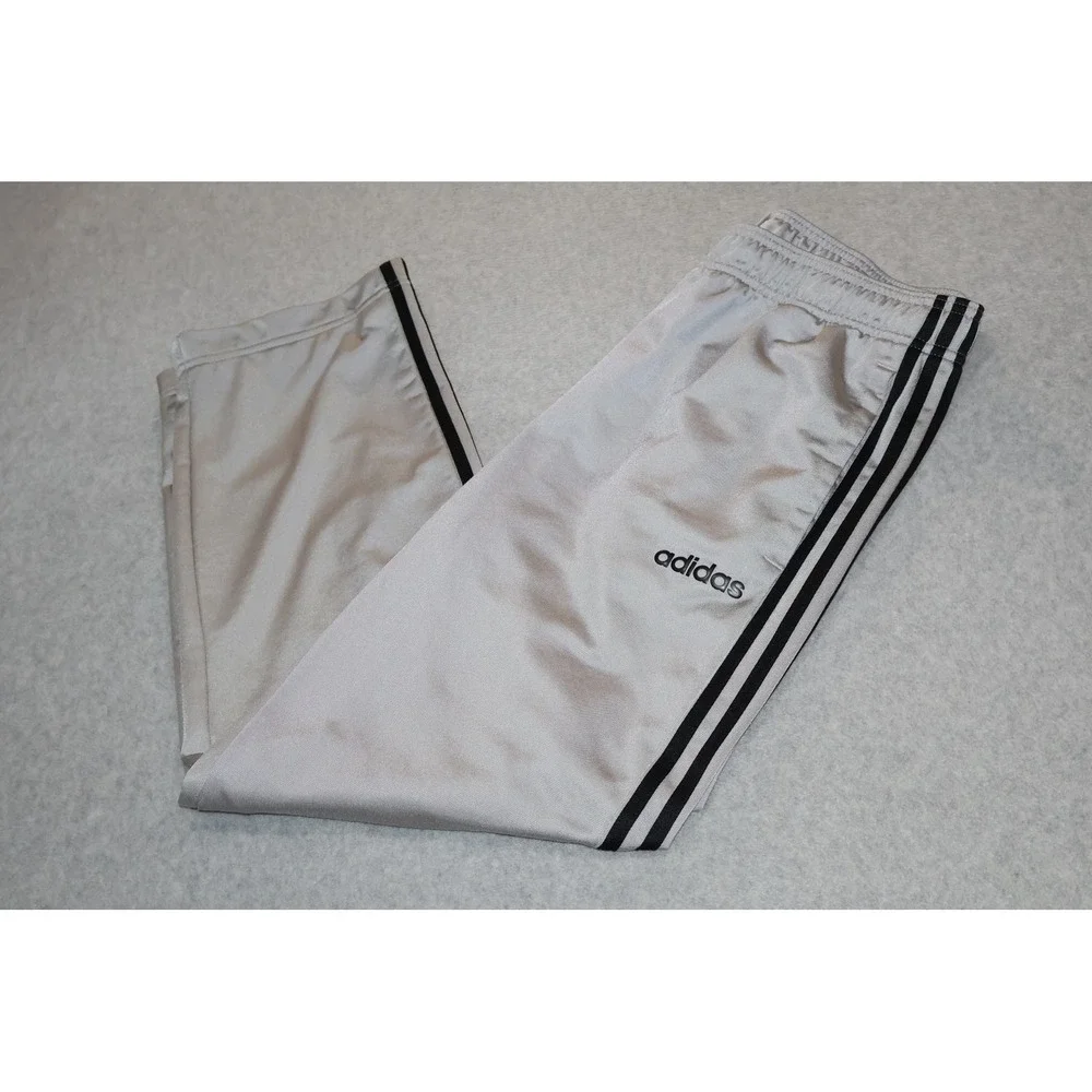 Adidas Track Pants Mens Large Silver Black 3-Stripe Athletic Gym Workout